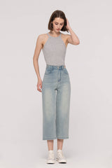 Elastic Waistband Cropped Straight Jeans