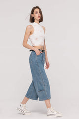 Belted Wide Leg Cropped Jeans