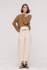 Braided Belted Wide Leg White Jeans