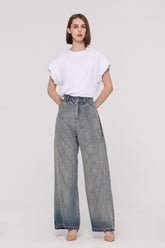 High-Rise Stitched Wide Leg Jeans