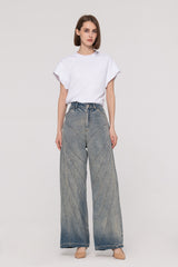 High-Rise Stitched Wide Leg Jeans
