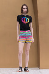 Colorful Printed Denim Shorts