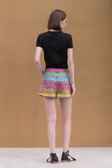 Colorful Printed Denim Shorts