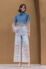 Light Blue Burn-Out Wide Leg Jeans