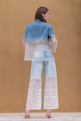 Light Blue Burn-Out Wide Leg Jeans