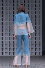 Light Blue Burn-out Flare Jeans