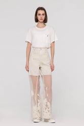 White Burn-Out Wide Leg Jeans
