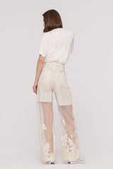 White Burn-Out Wide Leg Jeans