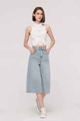 Belted Light Blue Cropped Jeans