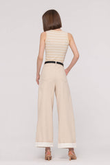 High-Rise Beige Wide-Leg Cropped Jeans with Belt
