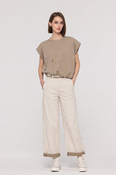 Two-Tone Belted Wide Leg Jeans