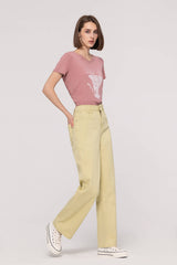 Mid-Waist Colored Straight Jeans