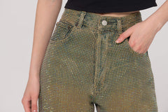 Mid-Waist Straight Studs Jeans