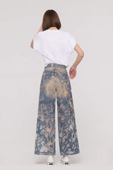 3D Printed Burn-Out Wide Leg Jeans