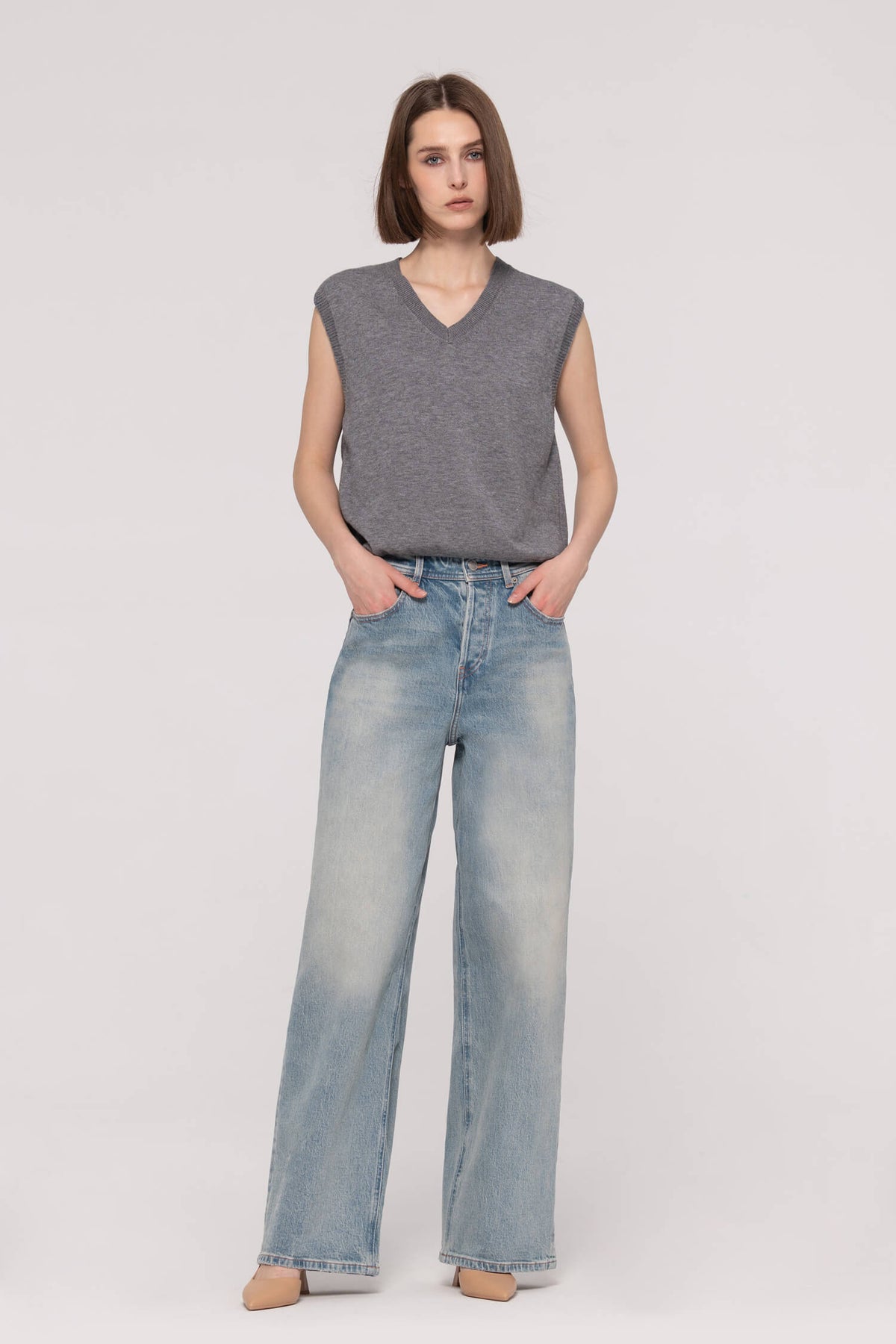 High-Rise Wide Leg Button-Fly Jeans