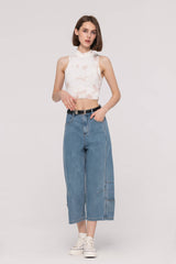 Belted Wide Leg Cropped Jeans