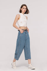 Belted Wide Leg Cropped Jeans