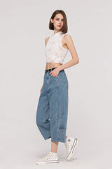 Belted Wide Leg Cropped Jeans