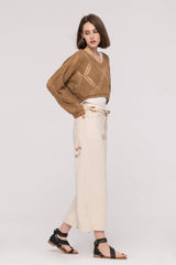 Braided Belted Wide Leg White Jeans