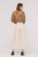 Braided Belted Wide Leg White Jeans