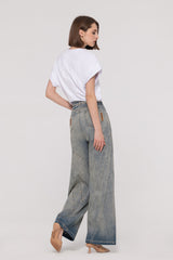 High-Rise Stitched Wide Leg Jeans