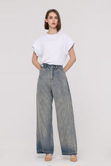 High-Rise Stitched Wide Leg Jeans