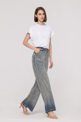 High-Rise Stitched Wide Leg Jeans