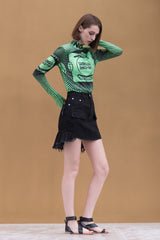 Mid-Waist Black Denim Skirts