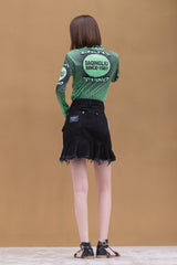 Mid-Waist Black Denim Skirts