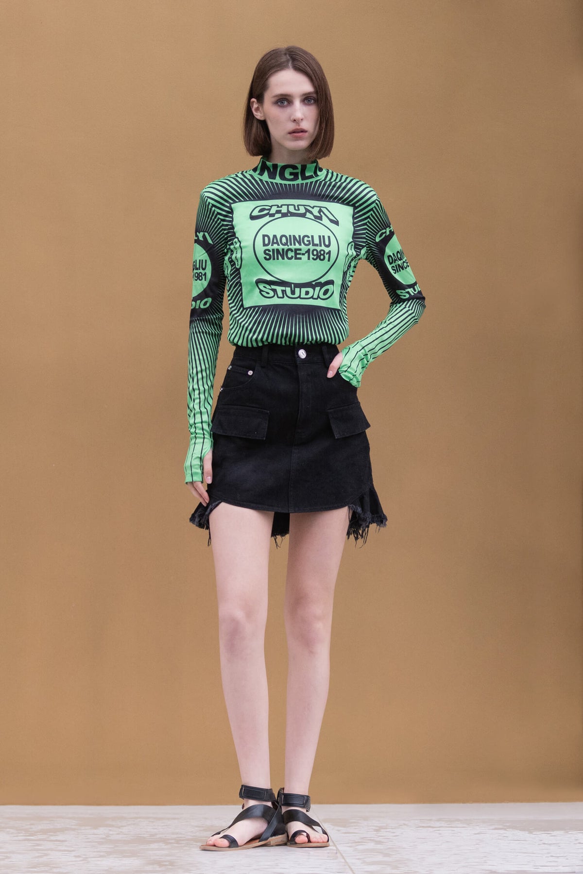 Mid-Waist Black Denim Skirts