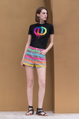 Colorful Printed Denim Shorts