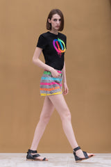 Colorful Printed Denim Shorts