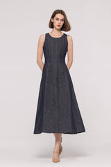 A-line Sleeveless Denim Dress