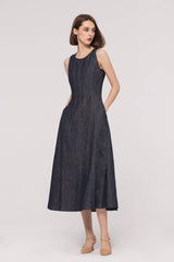 A-line Sleeveless Denim Dress