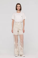 White Burn-Out Wide Leg Jeans