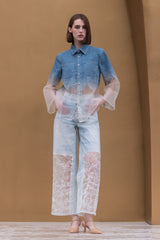 Light Blue Burn-Out Wide Leg Jeans