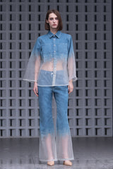 Light Blue Burn-out Flare Jeans