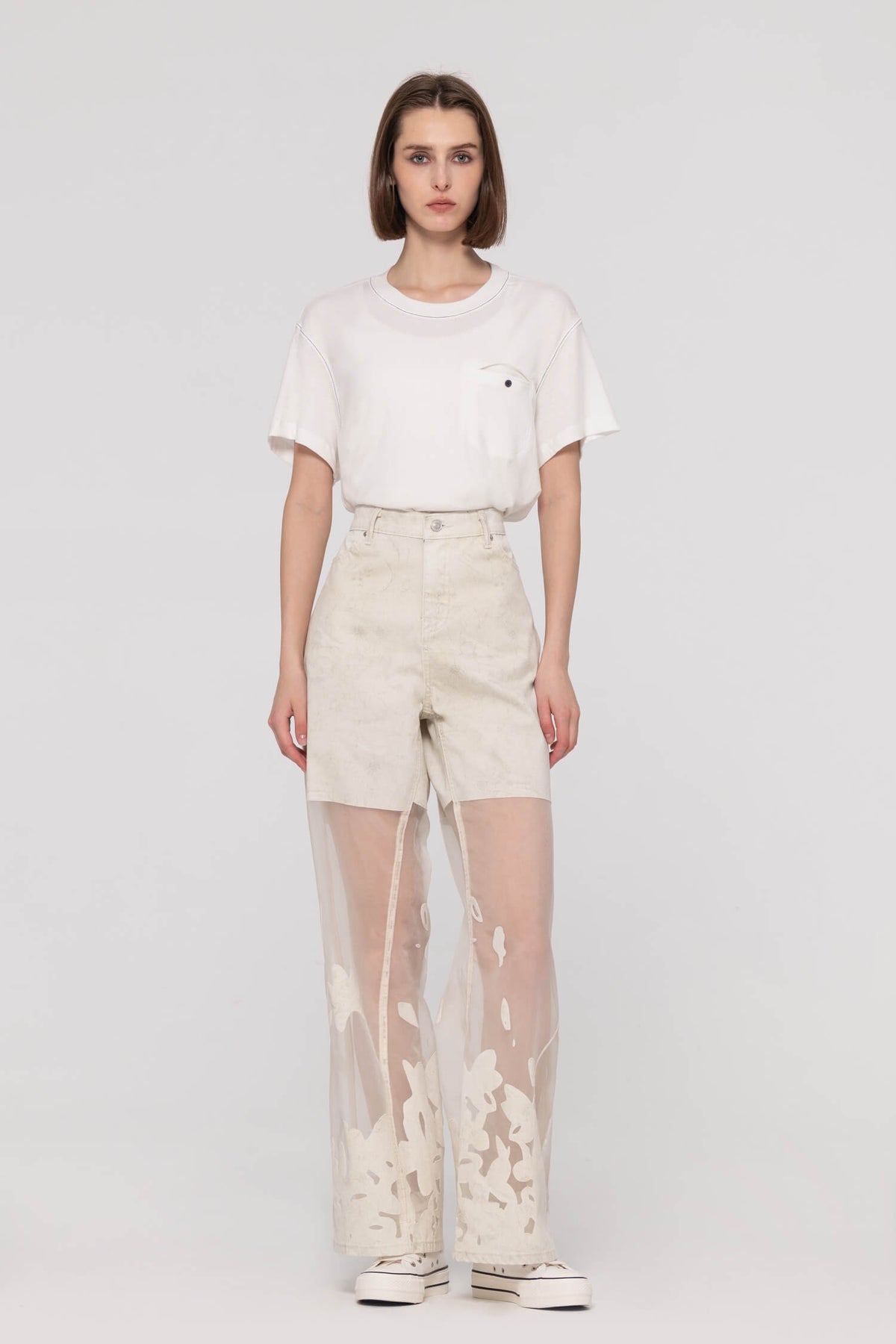 White Burn-Out Wide Leg Jeans