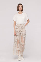 Printed Burn-Out Wide Leg Jeans