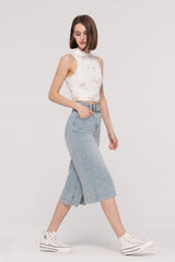 Belted Light Blue Cropped Jeans