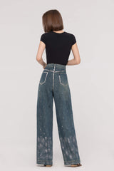 High-Waist Foil Print Wide Leg Jeans