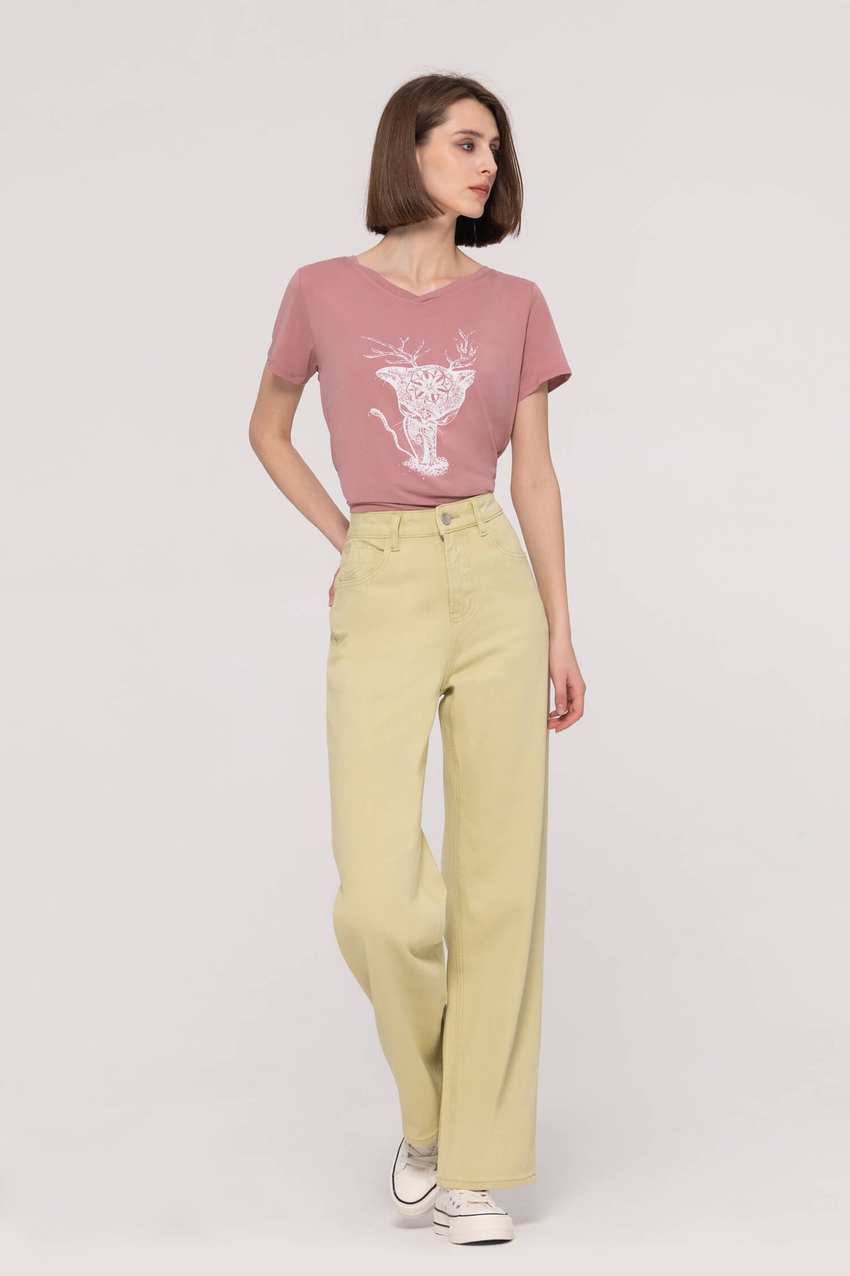 Mid-Waist Colored Straight Jeans