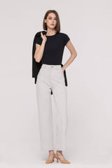 Mid-Waist Two-Tone Straight Jeans